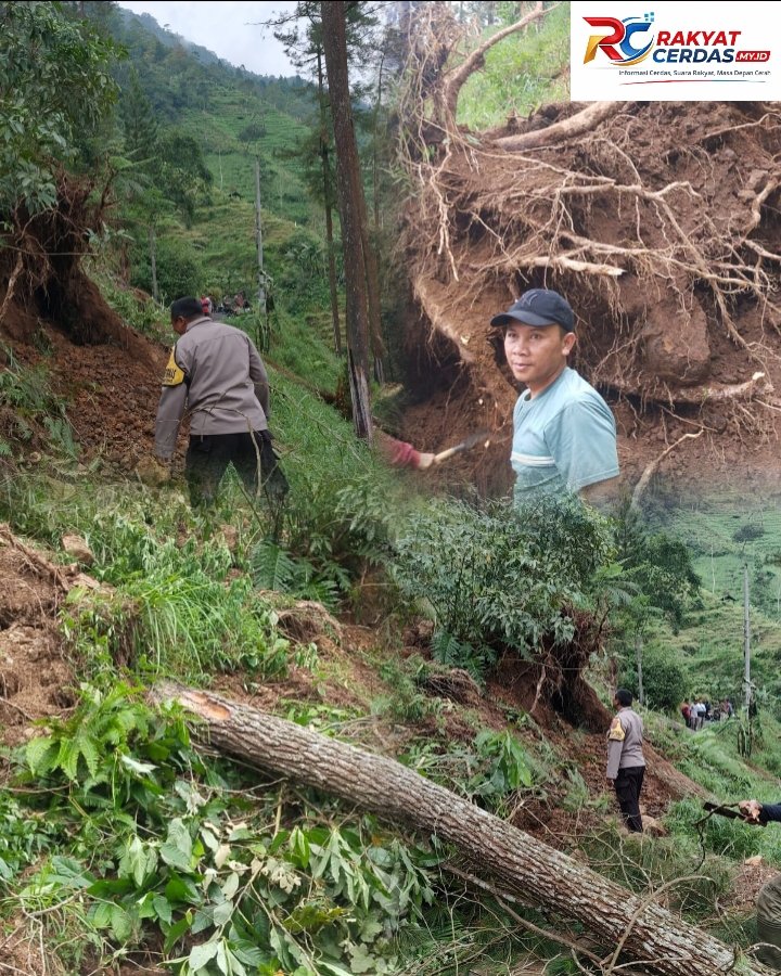 Jalan Songgodadi–Curug Muncar Kembali Normal Usai Longsor, Polisi dan Warga Gotong Royong Bersihkan Material
