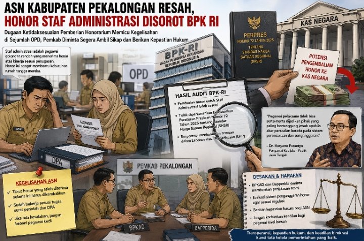 ASN Kabupaten Pekalongan Resah, Honor Staf Administrasi Disorot BPK RI