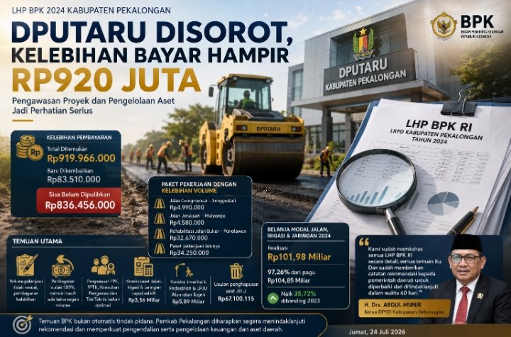 LHP BPK 2024 Soroti DPUTARU Kabupaten Pekalongan, Kelebihan Pembayaran Hampir Rp920 Juta dan Pengawasan Proyek Dipertanyakan